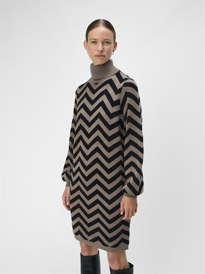 OBJRAY L/S KNIT ROLLNECK DRESS AOP NOOS Morel