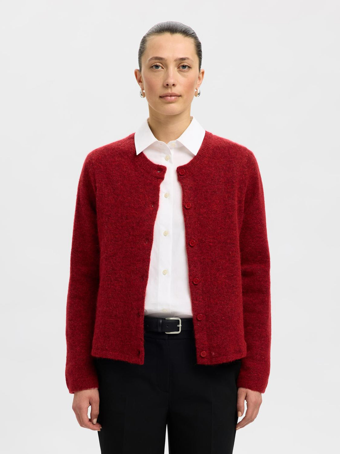 Slflulu New Ls Knit Cardigan Noos Mellomrød