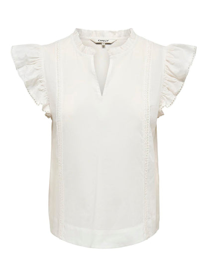 Onltea-Idris S/l Frill Tape Top Wvn Hvit
