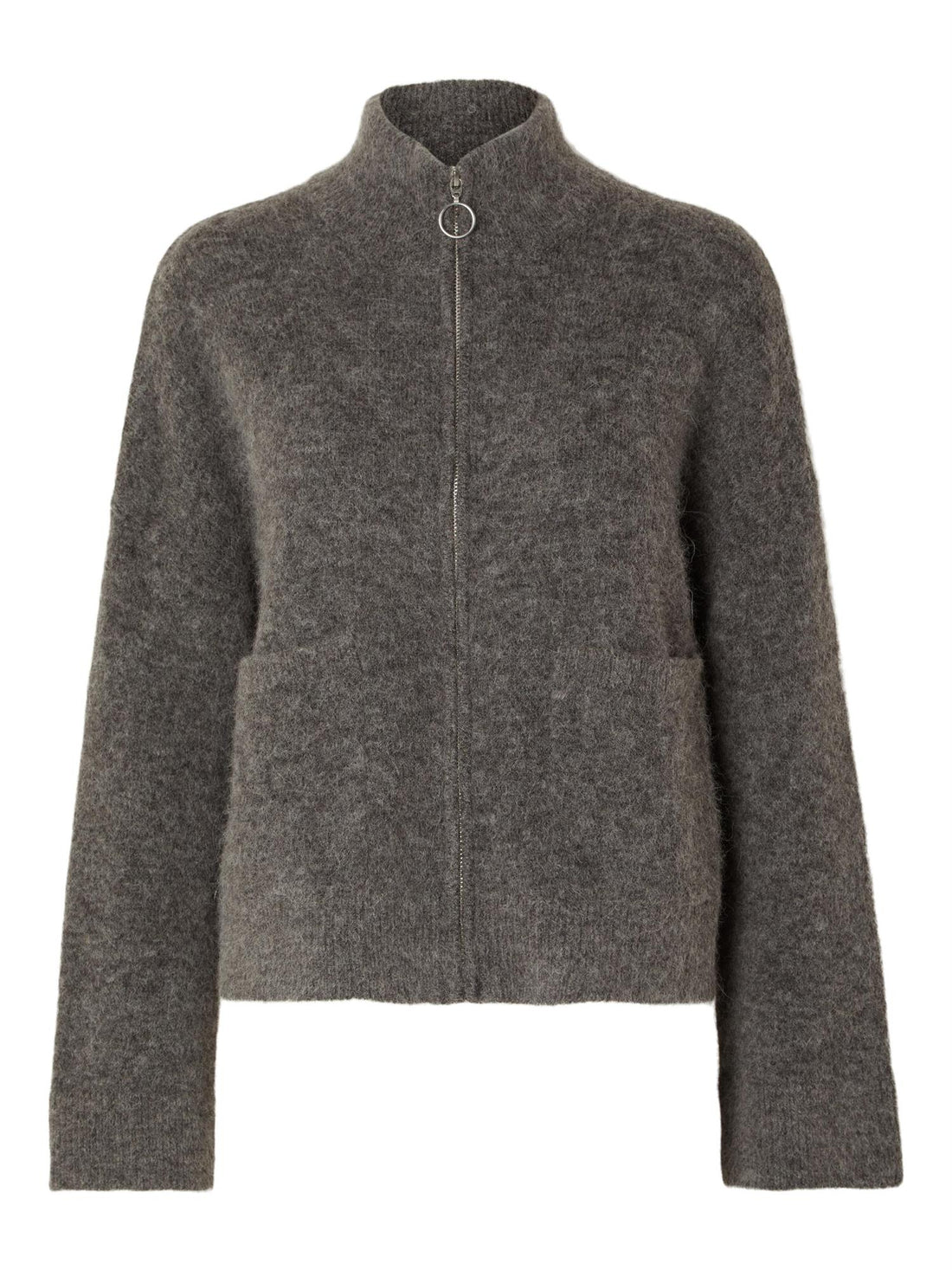 SLFSIA RAS LS KNIT ZIPPER CARDIGAN Mellomgrå