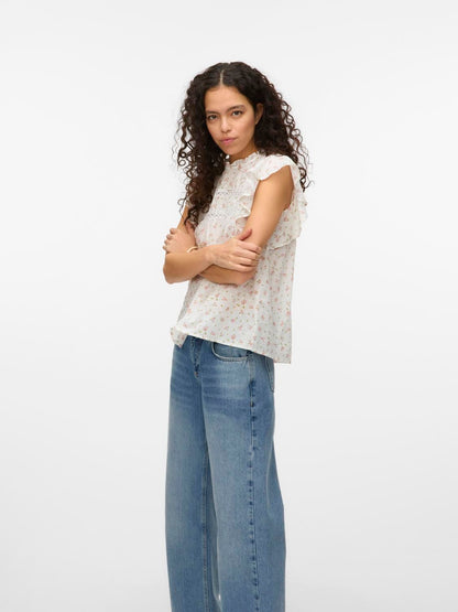 Vmtrine Sl Lace Top Wvn Noos Hvit