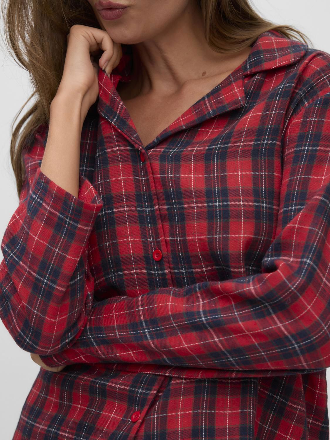 Vmnora Flannel Nightwear Shirt Rød