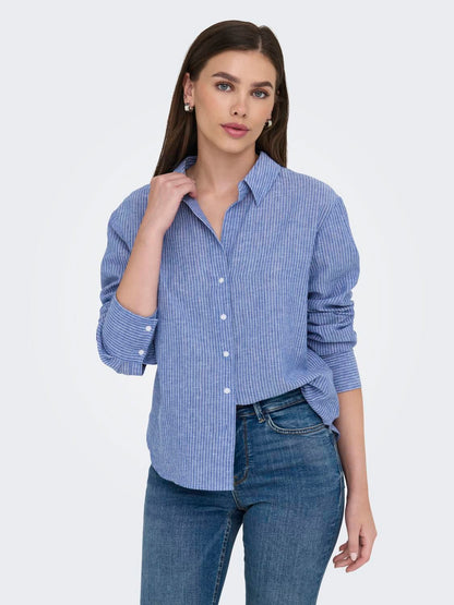 Jdymila L/s Loose Linen Shirt Wvn Dia Blå