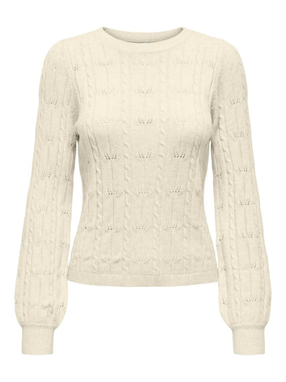 Onlkatia Ls Structure O-Neck Pull Cc Knt Beige