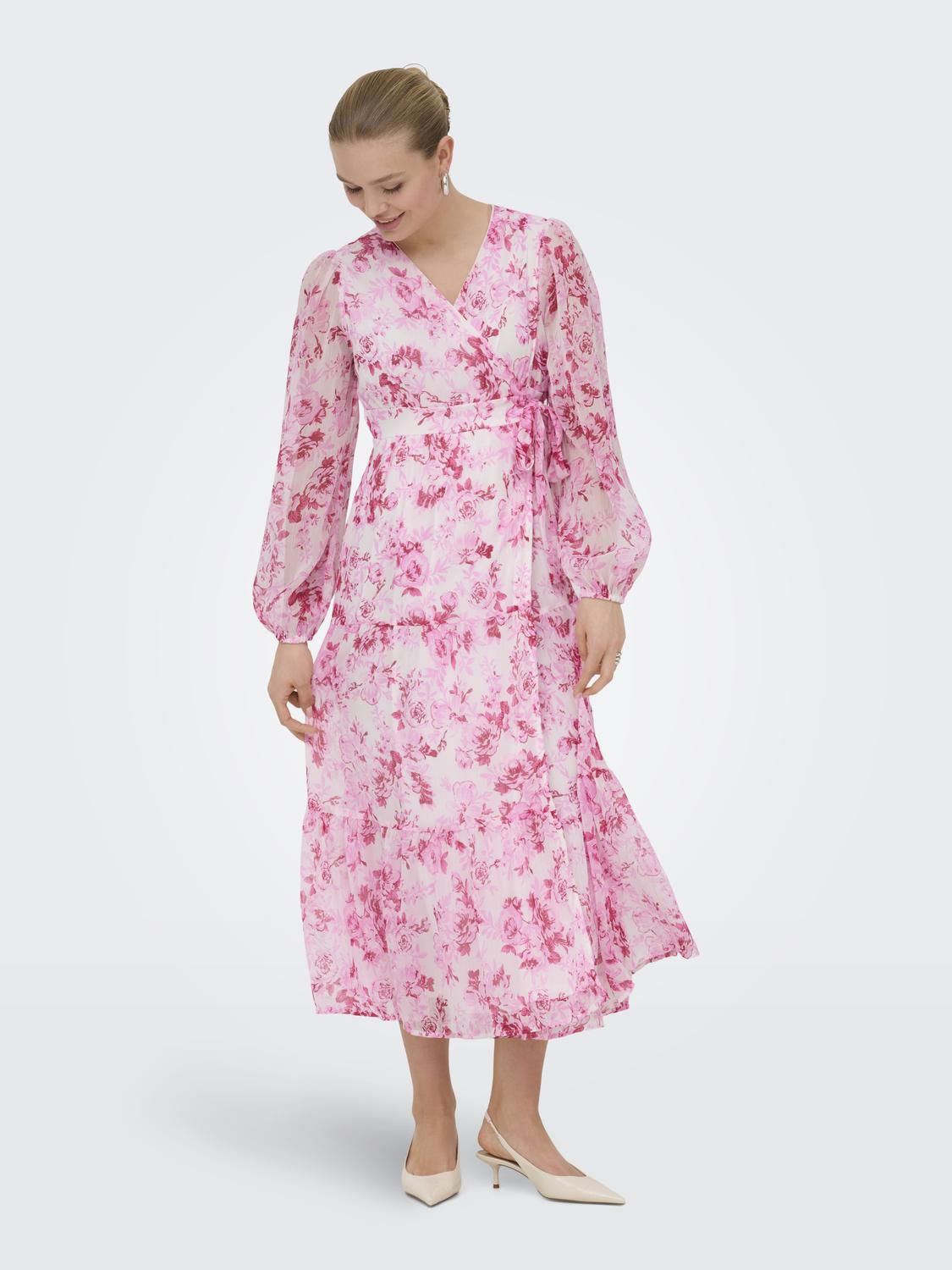Onlmiriam Ls Wrap Midi Dress Cs Wvn Rosa