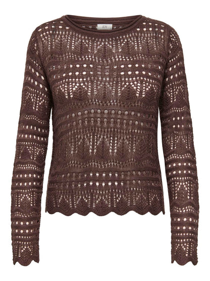 Jdysun Lay L/s Boatneck Pullov. Knt Noos Brun