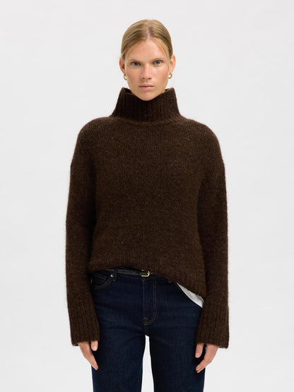 Slfgabriella Ls Knit High Neck Noos Mørkebrun