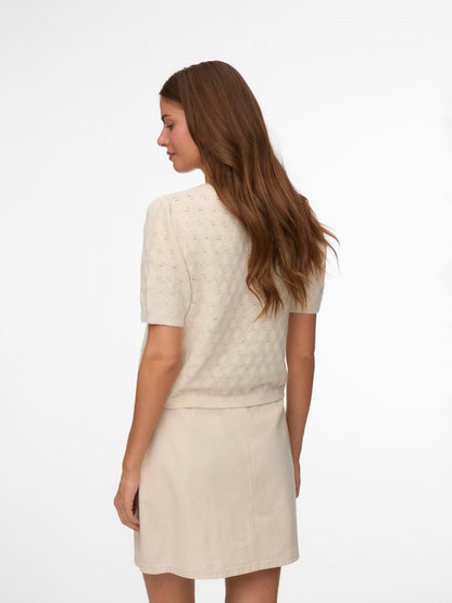Vmdoffy Stitch 2/4 O-Neck Pullover Noos Beige