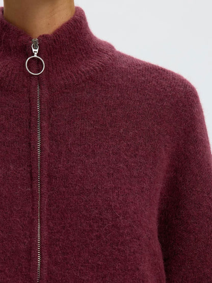 Slwsia Ras Ls Knit Zipper Cardigan Noos Burgunder