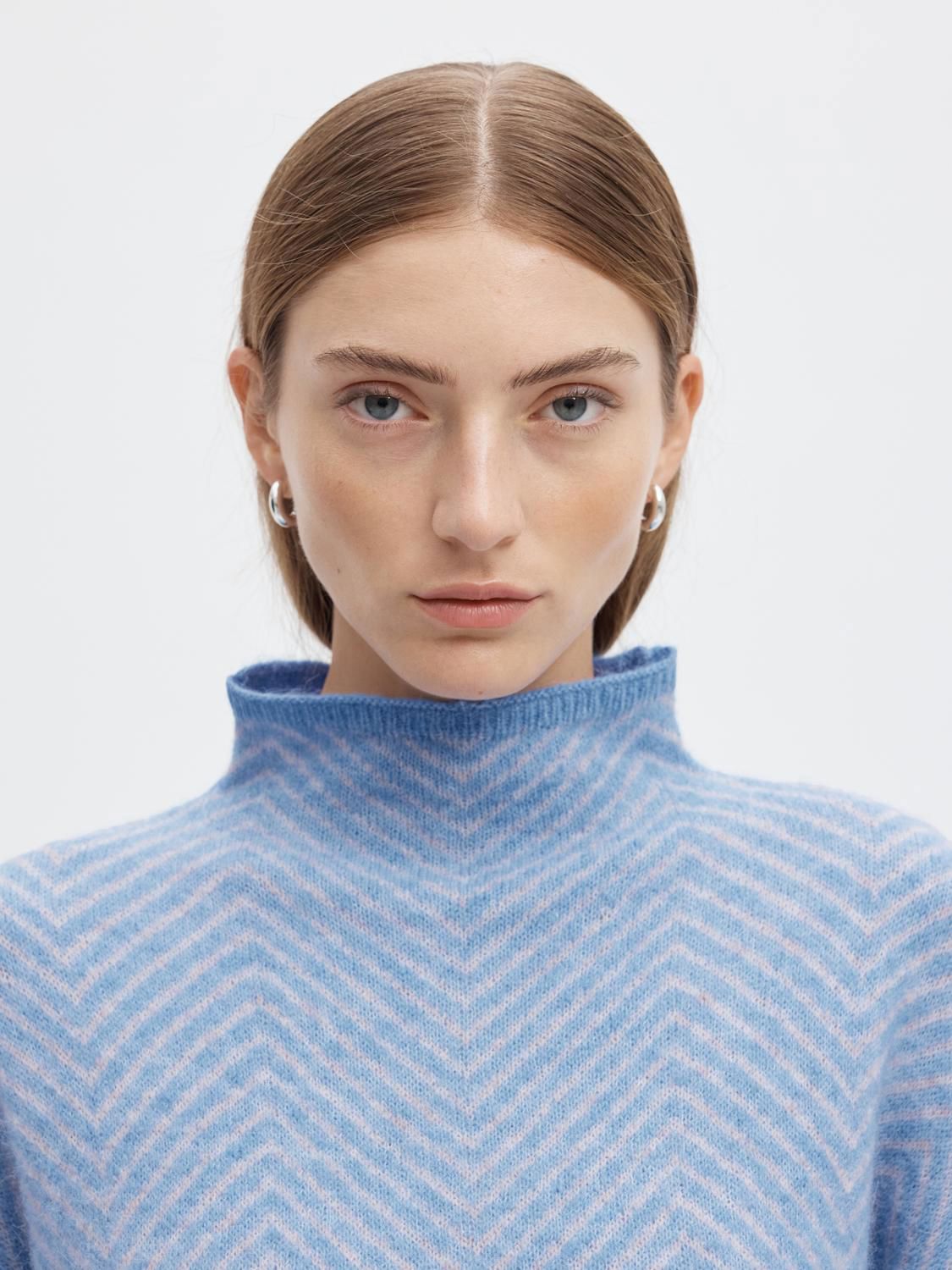 Slwlulu Ls Herringbone Knit High Neck Blå