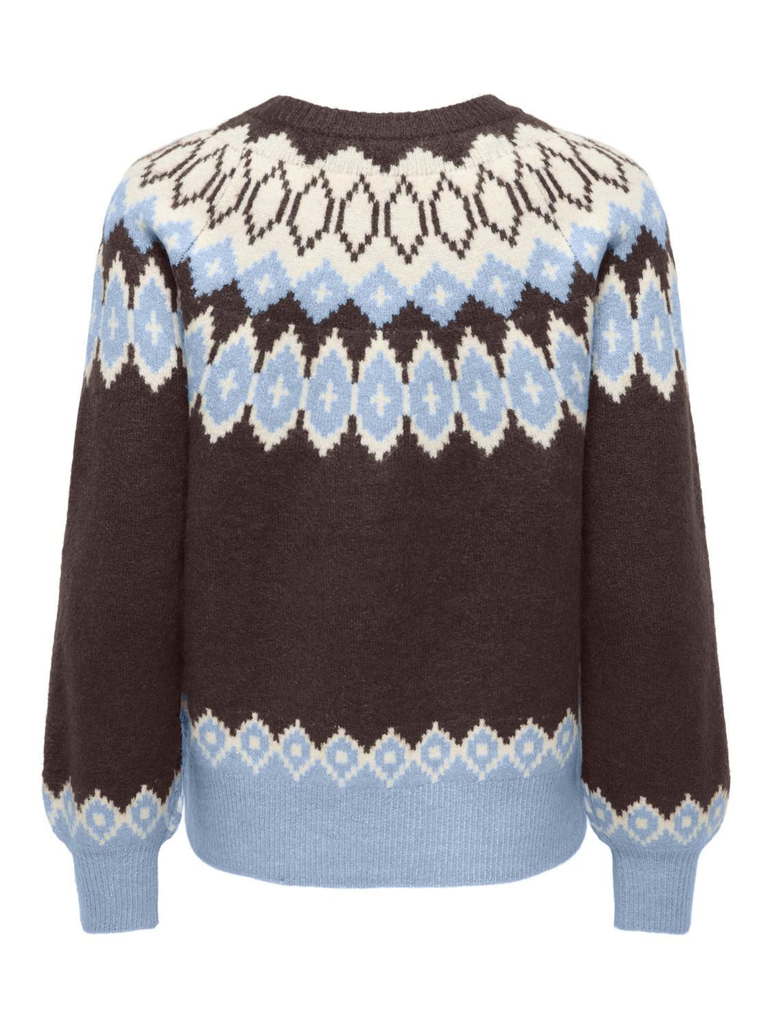 Onlrusty Ls Fair Isle O-Neck Bf Knt Brun