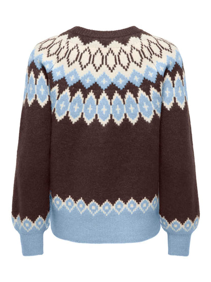 Onlrusty Ls Fair Isle O-Neck Bf Knt Brun