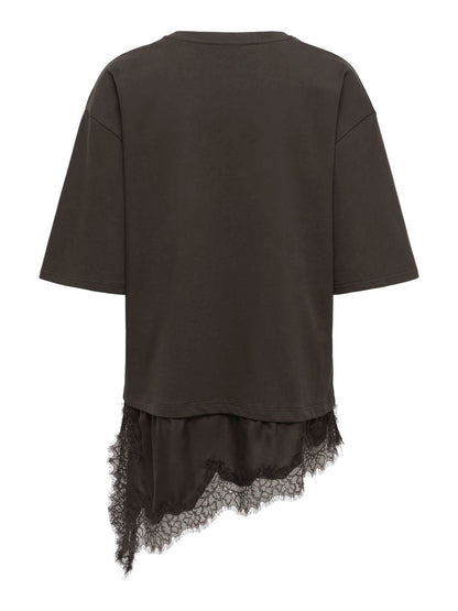 Jdyalma 2/4 Lace Detail T-Shirt Jrs Noos Brun