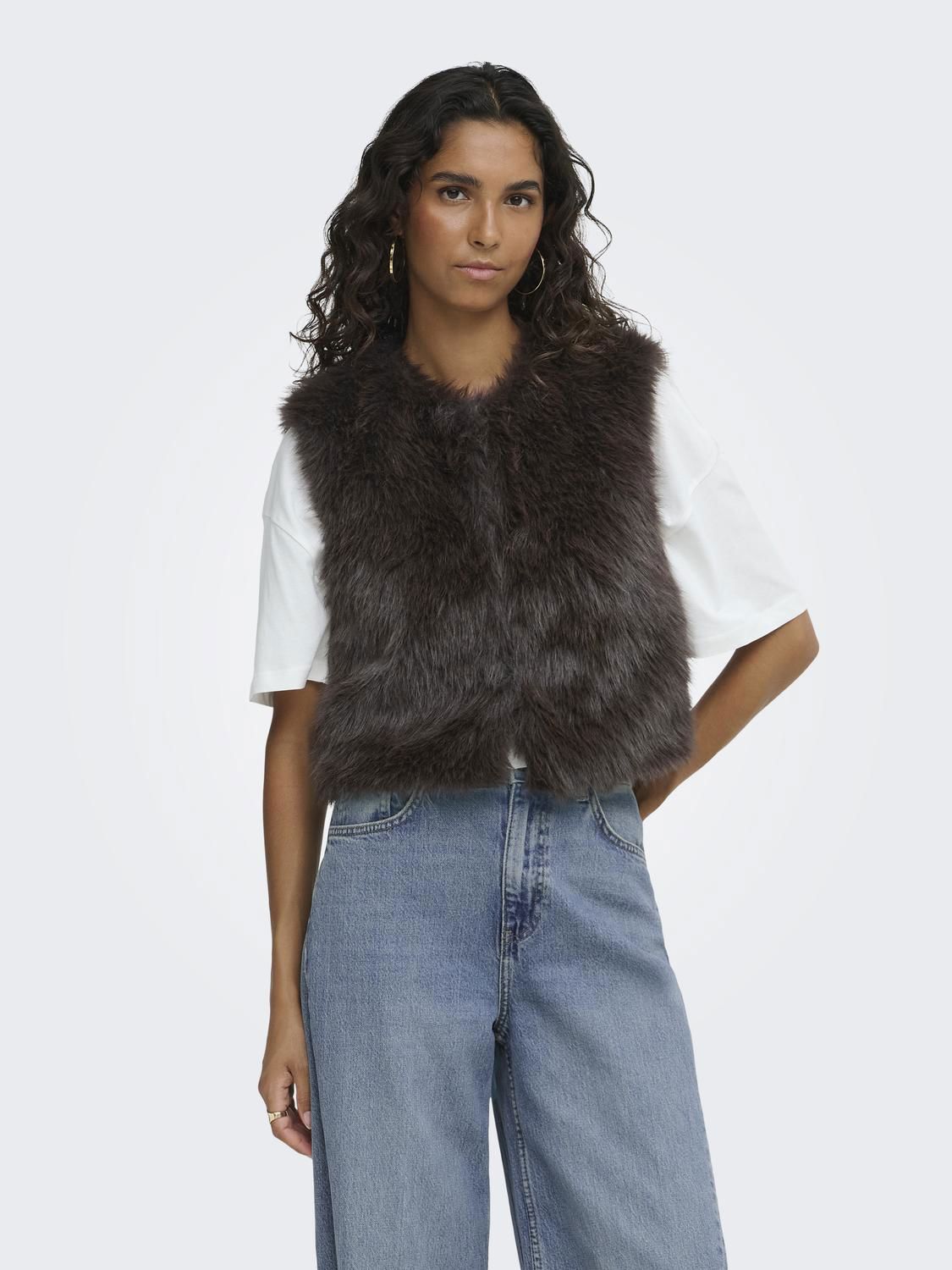 Jdyora Faux Fur Waistcoat Otw Qiq Noos Brun