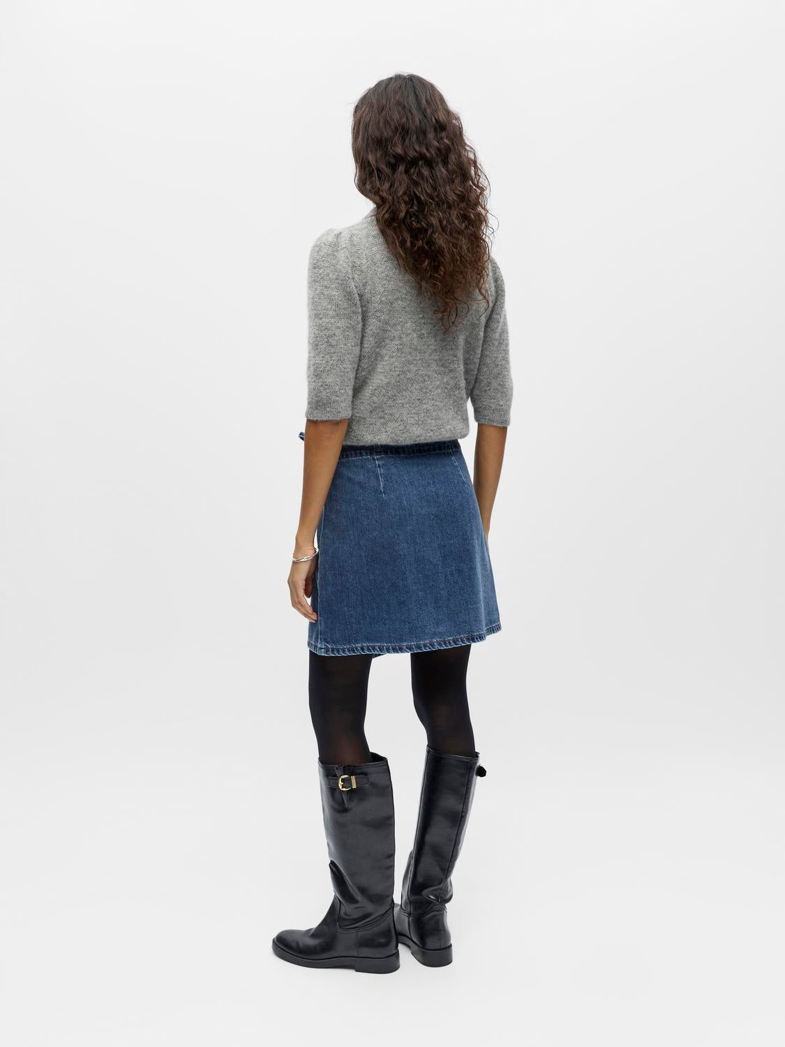 Objrosie Mw Denim Short Wrap Skirt Noos Blå