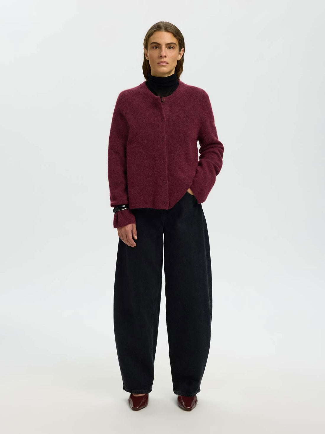 Slwlulu New Ls Knit Cardigan Noos Burgunder