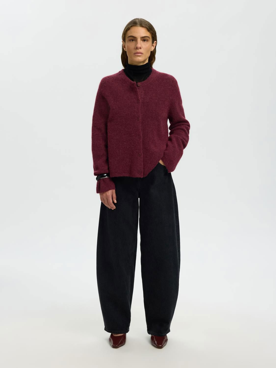 Slwlulu New Ls Knit Cardigan Noos Burgunder