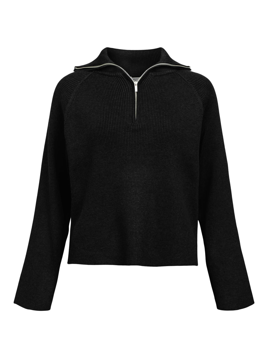 OBJELLY RE L/S ZIP KNIT PULLOVER Black