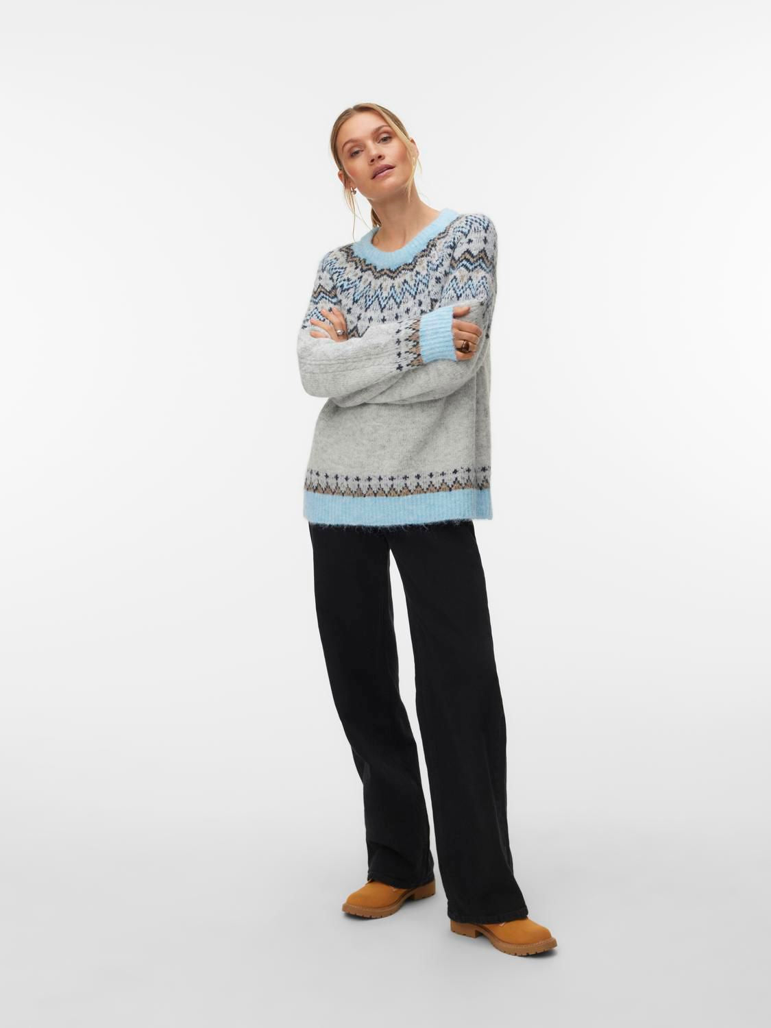 Vmjuliana Ls O-Neck Pullover Boo Grå