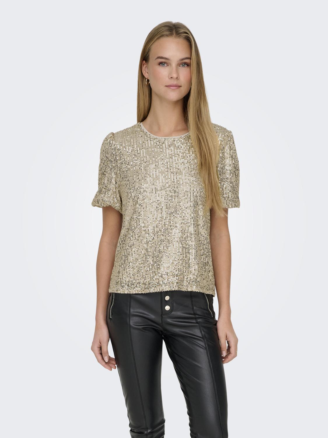 Onlana S/s Loose Sequins Top Jrs Lysegrå