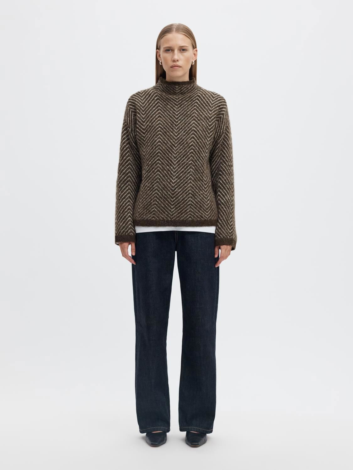 Slwlulu Ls Herringbone Knit High Neck Brun