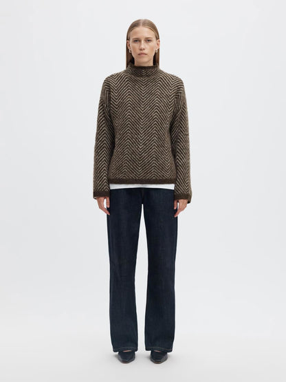 Slwlulu Ls Herringbone Knit High Neck Brun