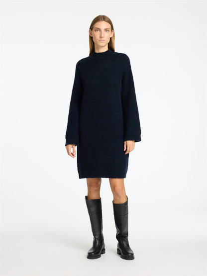 SLFLULU LS HIGH NECK KNIT DRESS Dark Sapphire