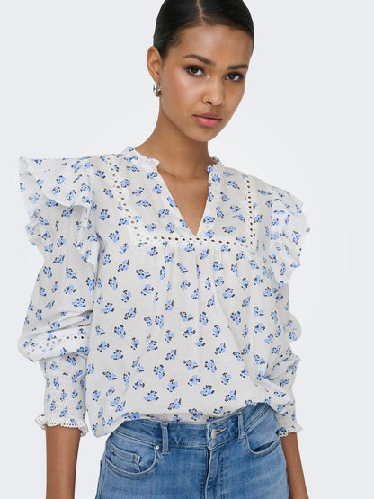 Onlidris Ls Frill Tape Top Noos Wvn Blå