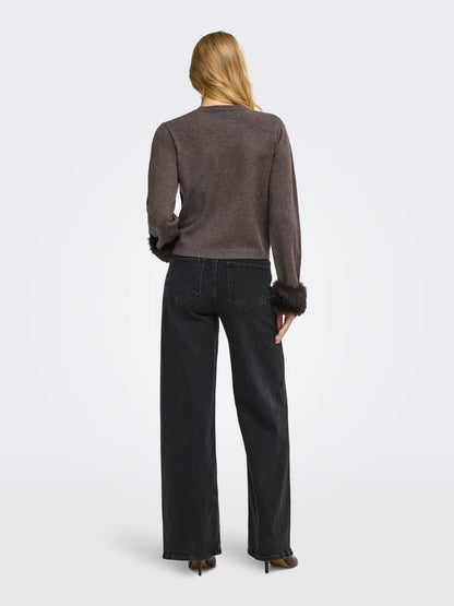 JDYTALIA L/S ON FAUX FUR PULLOVER KNT Brun