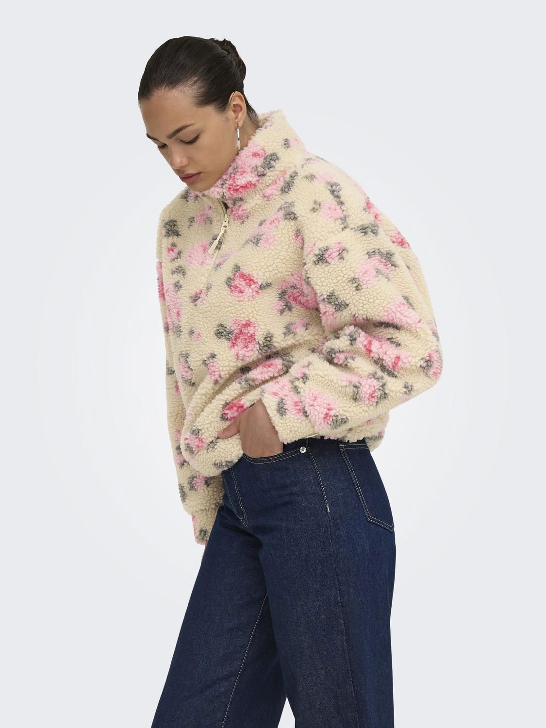Onlnew Janne L/s Half Zip Box Swt Grå