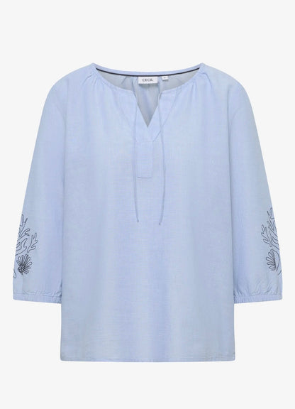 Chambray deco blouse Blå