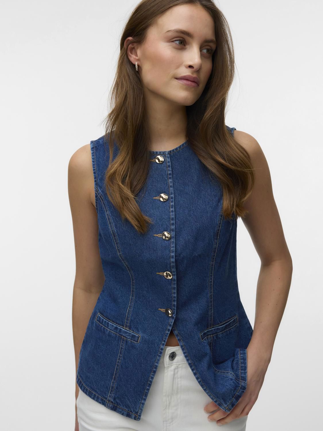 Vmmary Sl O-Neck Denim Waistcoat Yo3110 Blå