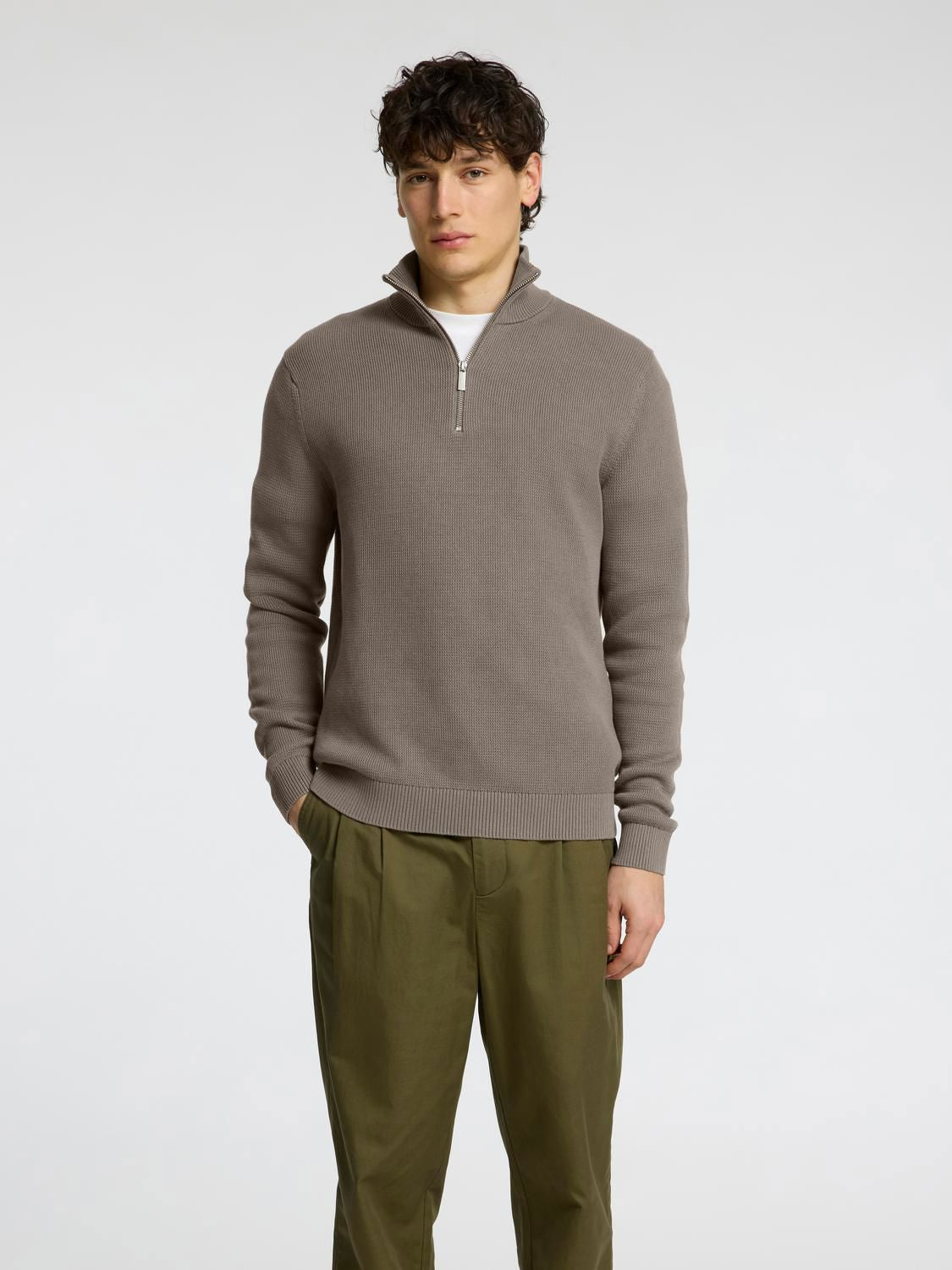 Slmdane Ls Knit Structure Half Zip Noos Lys Brun