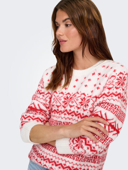 Onlxmas Nordic Ls O-Neck Knt Hvit