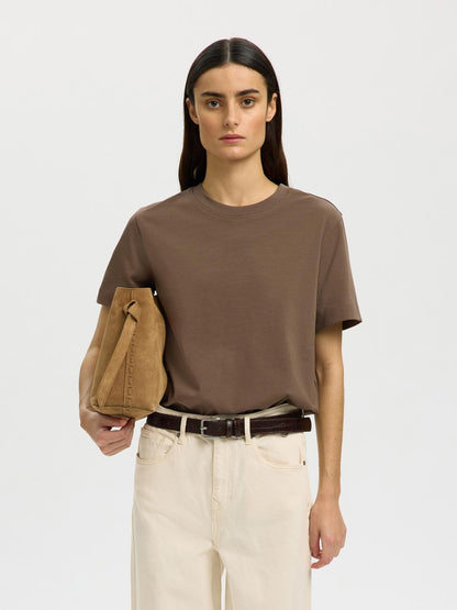 Slwessential Ss Boxy Tee Noos Beige