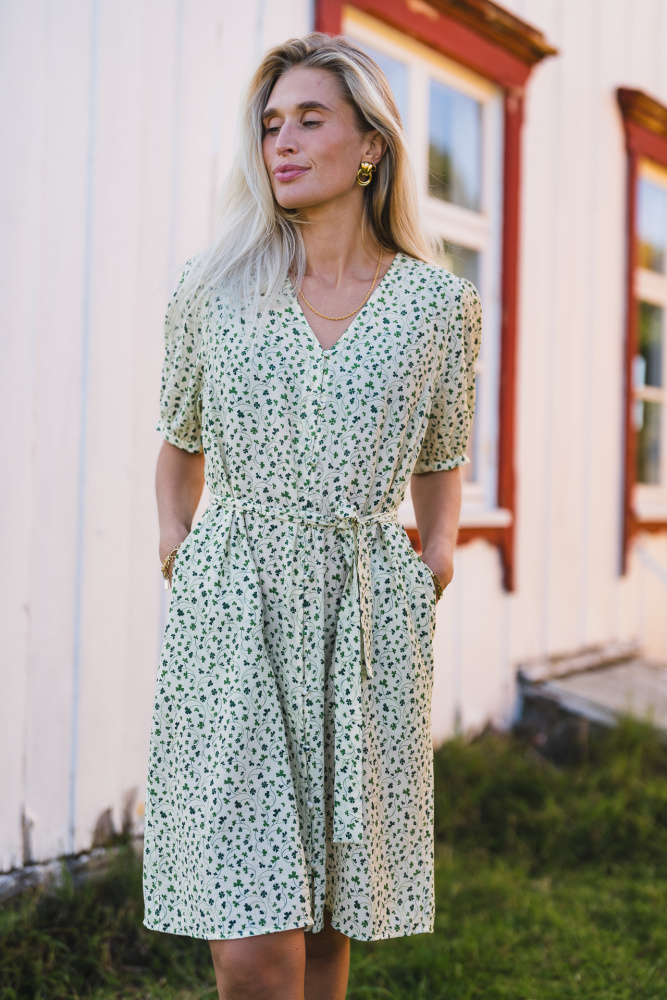 Rausastrid 2/4 V Shirt Dress Aop Grønn
