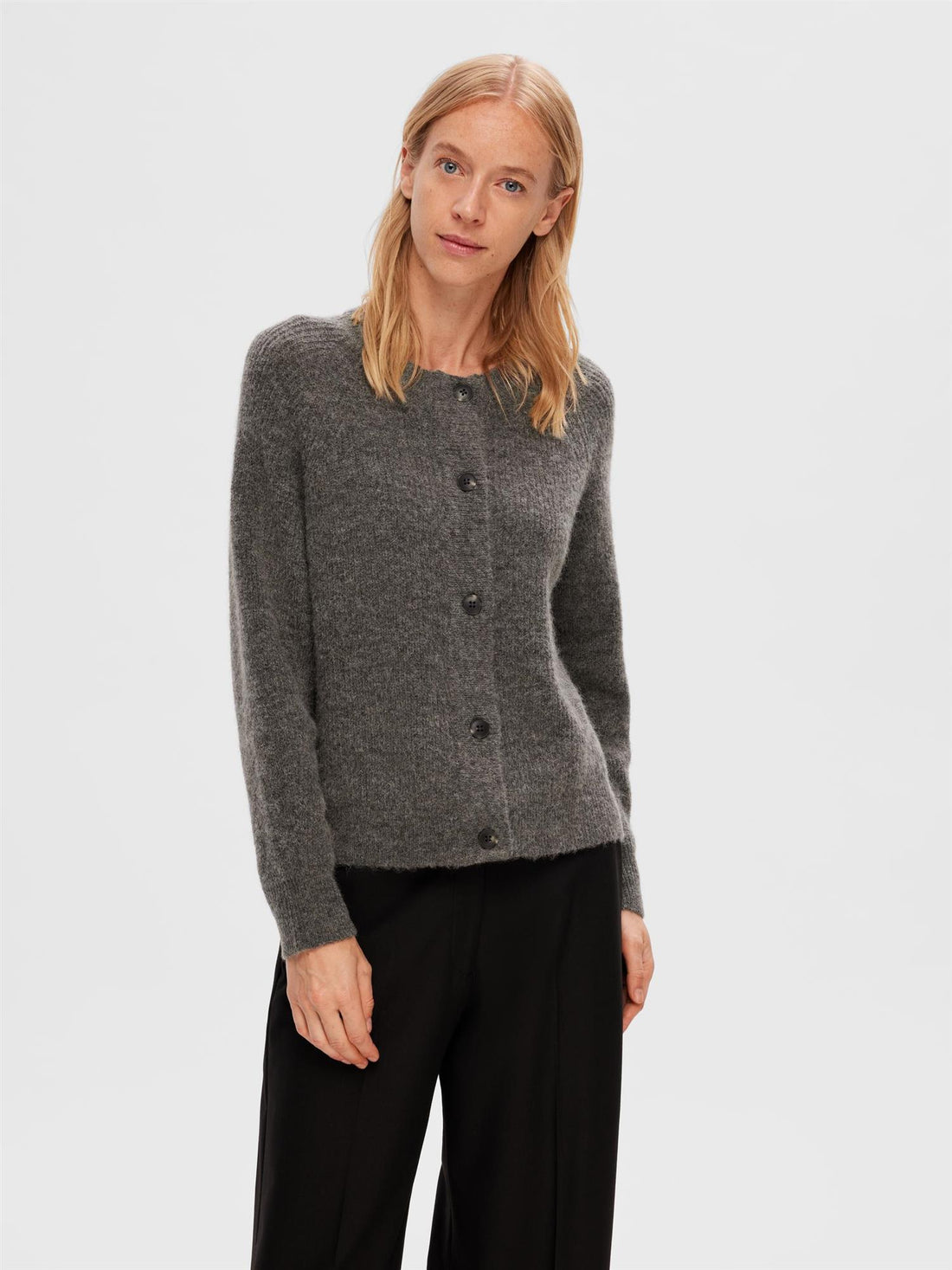 SLFLULU LS KNIT SHORT CARDIGAN NOOS Grå