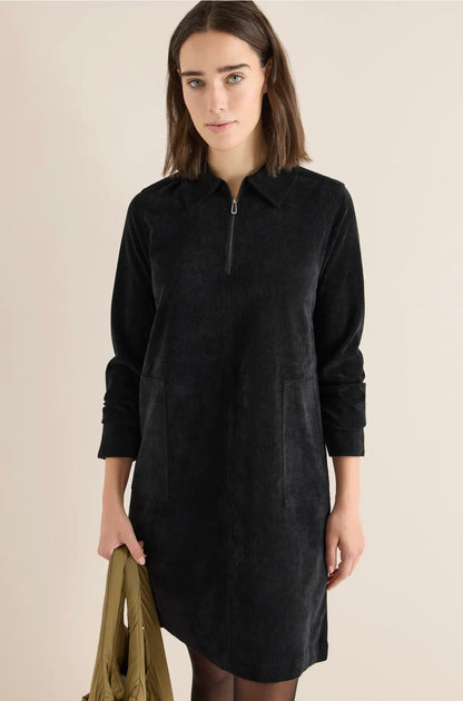 SOLID ZIPPER CORDUROY DRESS Svart