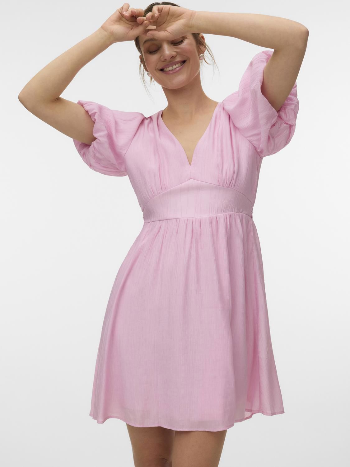 Vmbella 2/4 V-Neck Short Dress Wvn Rosa