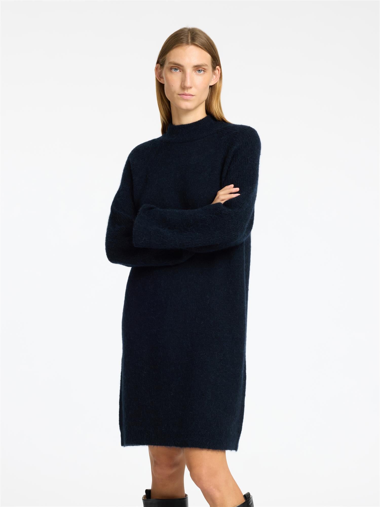 SLFLULU LS HIGH NECK KNIT DRESS Dark Sapphire