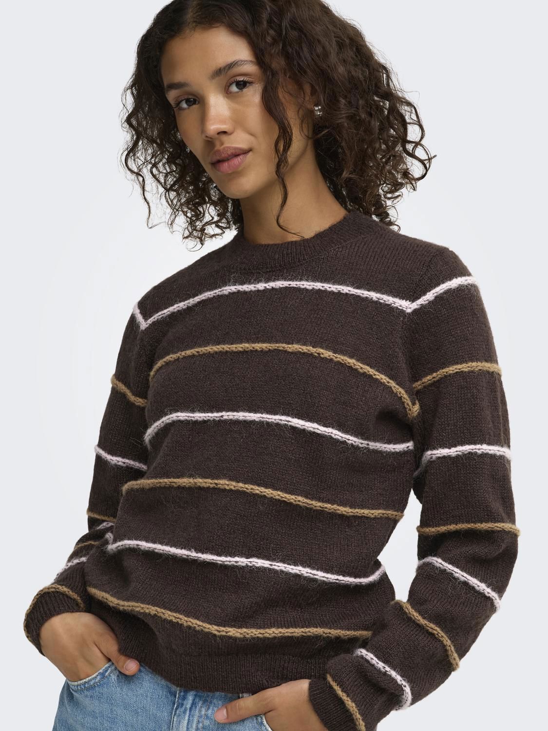 Jdysigrid Life L/s On Struc Pullover Knt Brun