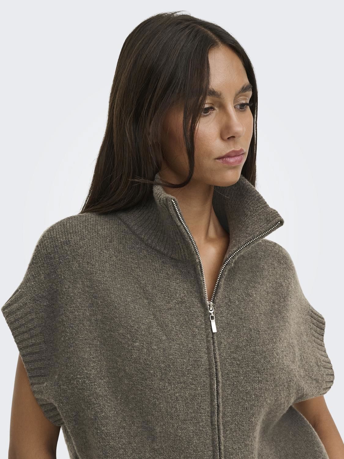 Jdylea S/l Hn 2way Zip Vest Knt Noos Grå
