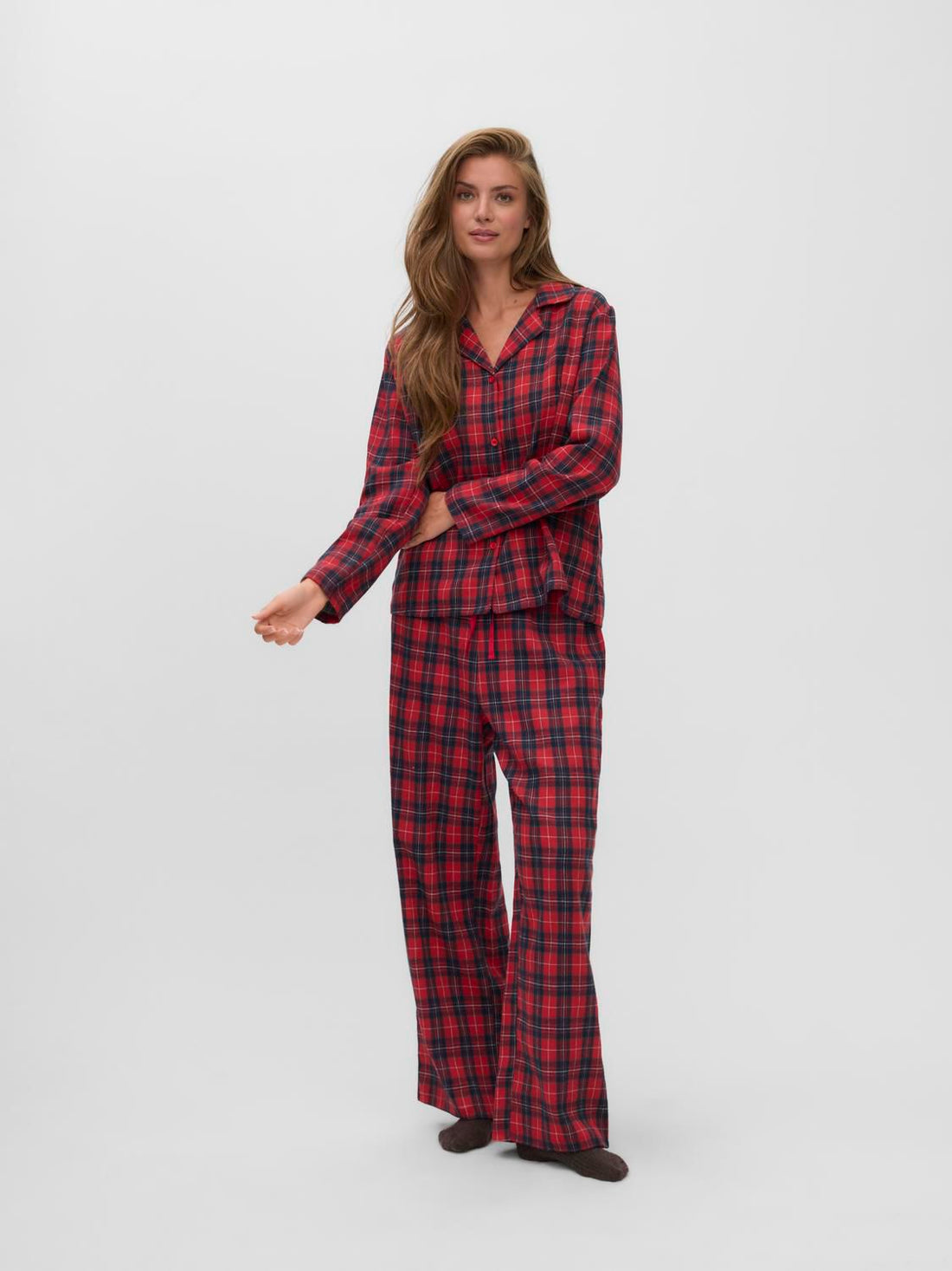 Vmnora Flannel Nightwear Shirt Rød