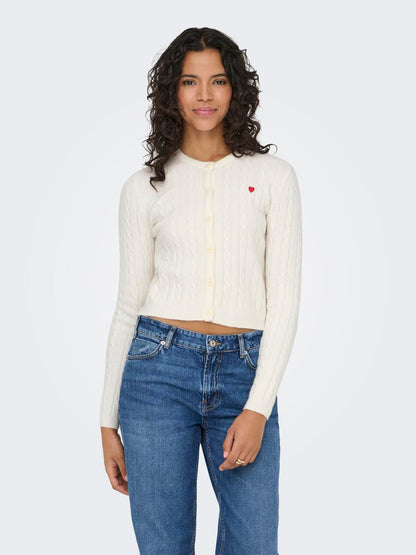 Onlkatia Ls Cable Button Cardigan Cc Knt Hvit