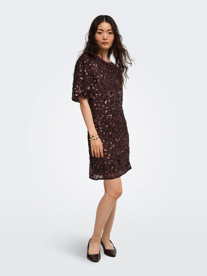 Onlcely S/s Sequins Short Dress Wvn Brun