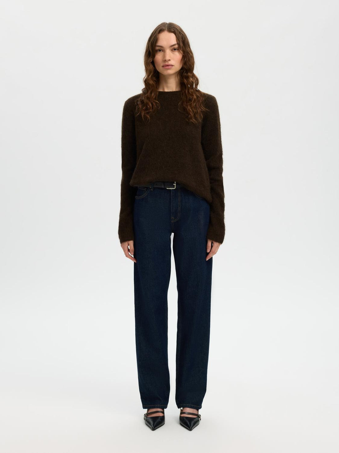 Slflulu Brushed Ls Knit O-Neck Brun