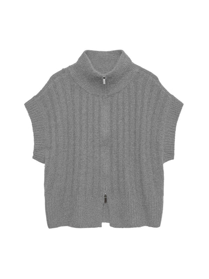 Vmbang Rib Sl Highneck Zipper Vest Noos Grå