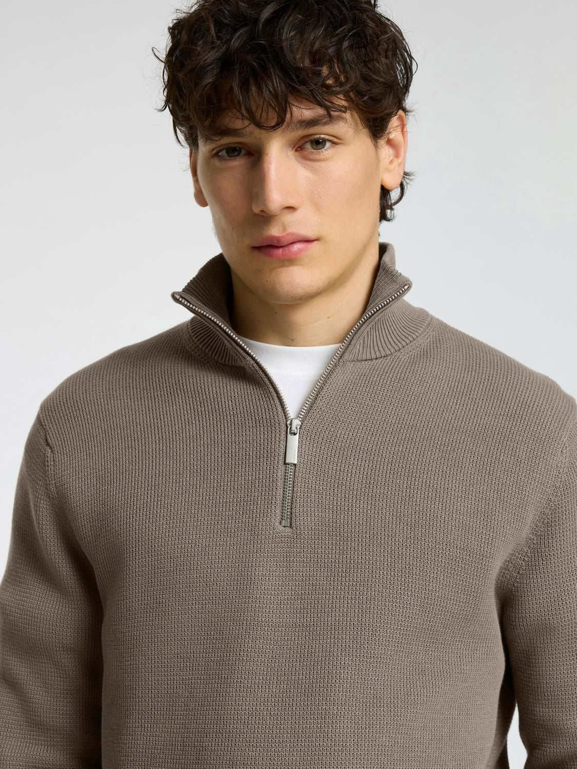 Slmdane Ls Knit Structure Half Zip Noos Lys Brun