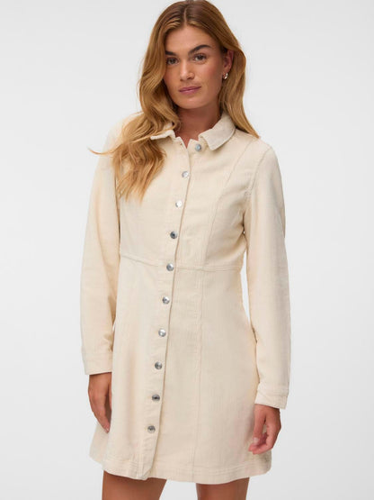 Vmdaisy Ls Short Cord Dress Noos Beige