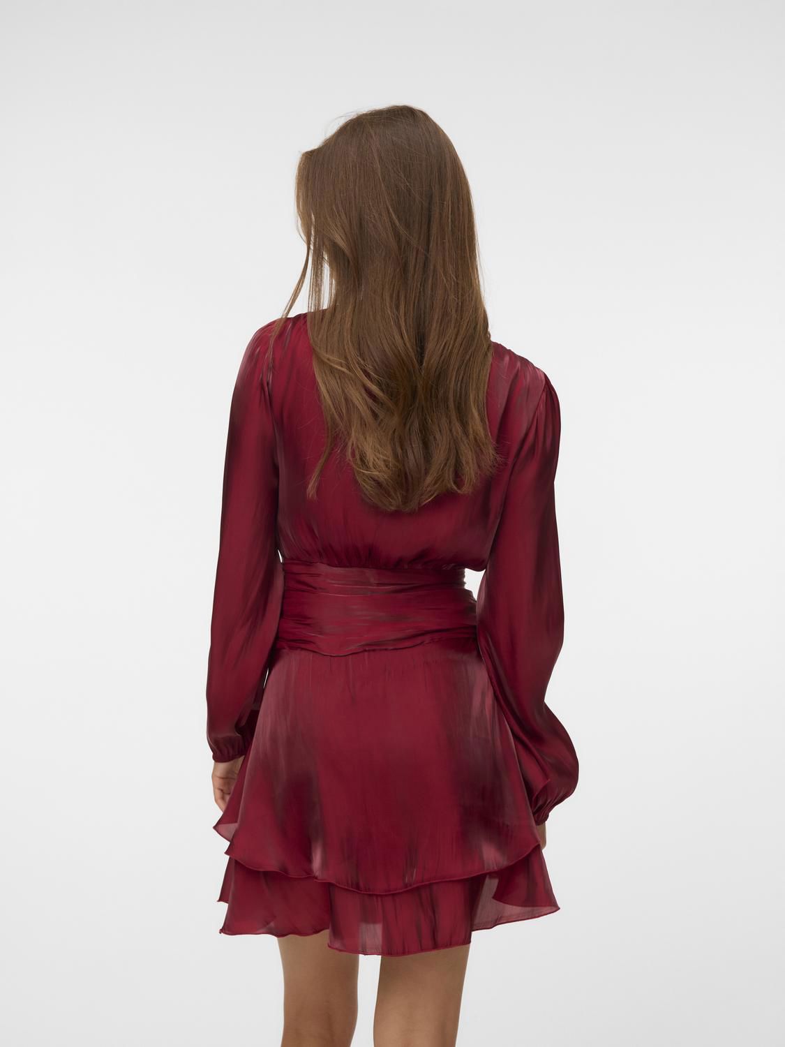 Vmpolly Ls Short Dress Wvn Exp Burgunder